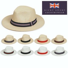 Mens Panama Sun Hat Gents Wide Brim Fedora U.V Summer Holiday One Size Band NEW