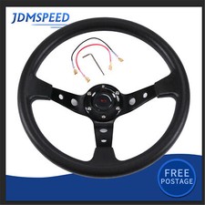 14'' Deep Dish Perforated Steering Wheel PU Leather W/ Horn Button 350mm Black