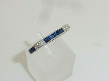 Ladies Victorian Design 925 Sterling Silver Blue & White Sapphire Eternity Ring
