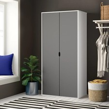 Small 2 Door Wardrobe Clothes Hanging Rail Kids Bedroom Storage Closet Cupboard