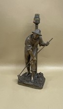 Antique Spelter Table Lamp Man Reaping Corn C1910