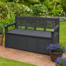 Outdoor Waterproof Garden Storage Bench Seat Box Plastic Container Grey 280L