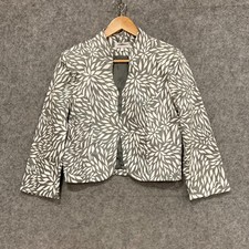 Euro Edit Jacket Womens Size 42 Grey White Bolero Lined Cotton Crop 33727