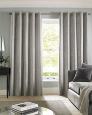 Silver Ashley Wilde Designer Cairo Heavy Chenille Eyelet Ring Top Curtain Pair