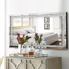 Big Large Long Mirror Sparkly Crushed Diamond Wall Mirror 120x60cm Silver Mirror