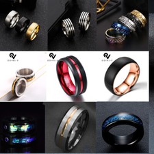 Mens Women Rings All Size Band Titanium Tungsten Steel 8mm Black Silver Gold Uk