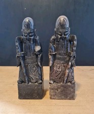 VINTAGE JAPANESE CARVED STONE FIGURES  PAIR 7" OKIMONO 