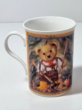 Vintage Crown Trent Teddy Bear Gardener Autumn Leaves Fine Bone China Mug Cup