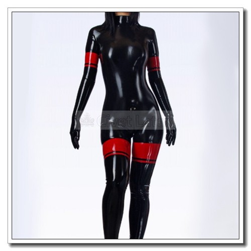 Latex catsuit red trims sexy - catsuit,