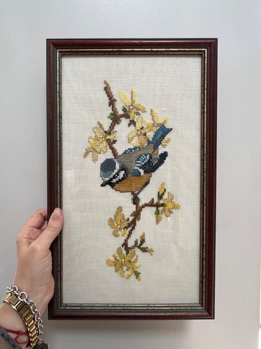 Vintage framed tapestry blue