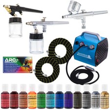Pro CAKE DECORATING SYSTEM 3 Airbrush Kit 12 Color Food Coloring Set Compressor