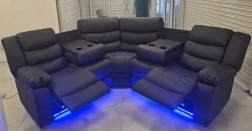 Recliner black leather corner - recliner,