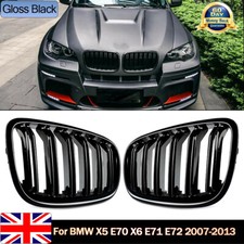 For 07-13 BMW E70 X5 E71 X6 Kidney Grilles Grills Gloss Black Double Slat M Look