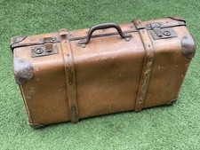 Vintage Wood Banded Steamer Suitcase Brown