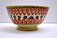 Antique Hand-Painted Spongeware Bowl Floral Two-Band Design Circa 1900 Pottery