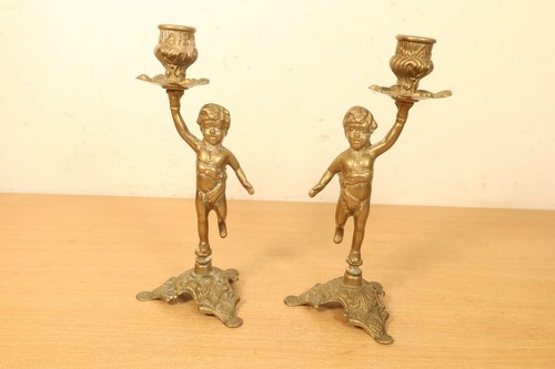 Vintage pair cherub - brass, puti