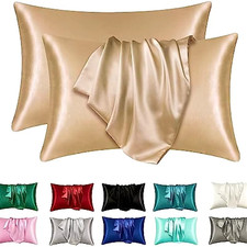 2 Pack Satin Silk Pillowcase For Hair & Skin Pillow Cases Cover Bedding Pair UK