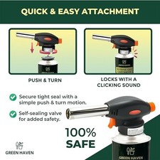 Green Haven Blow Torch for Cooking Adjustable Flame One-Handed Torch Attachment