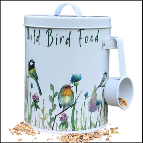 Wild bird seed storage tin