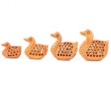 Wooden Duck Statue Figurine with Jaali Carving Work Miniature Idol Gift Item 6Pc