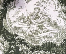 VTG Green Toile De Jouy Fabric