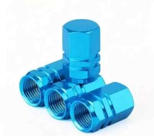 Blue Alloy Tyre Valve Dust Caps for Car Wheels Bikes Motorcycles Set of 4