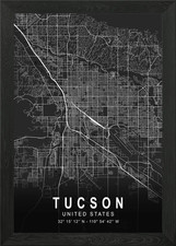 Tucson Dark City Map Framed