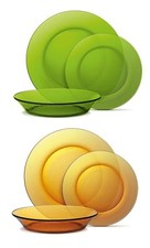 12pc MIX MATCH dinning dinner set service plates bowls Duralex LYS GREEN / AMBER