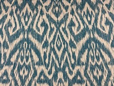 Nagora Ikat  Aqua Teal Linen/Bamboo Blind/Curtain/Upholstery Fabric