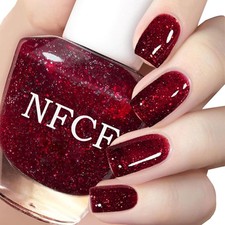 Glitter Nail Polish - Wine Red Burgundy Varnish - Long Lasting Chip Resistant &