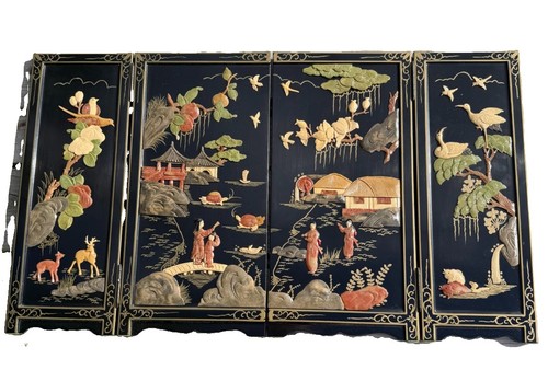 Black lacquer four panel - lacquer,