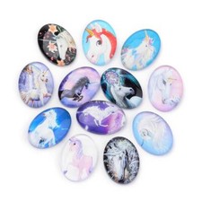 Unicorn OVAL Glass Domed Cabochons Fantasy 25mm x 18mm Mixed Designs 10pcs