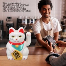 (Sit Up Straight White)Chinese Lucky Cat Fortune Cat Decoration Waving Arm