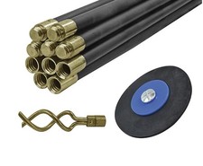 FAITHFULL 12 Piece DRAIN CLEANING ROD SET 10 Rods Plus Plunger & Worm FAIDRSET12