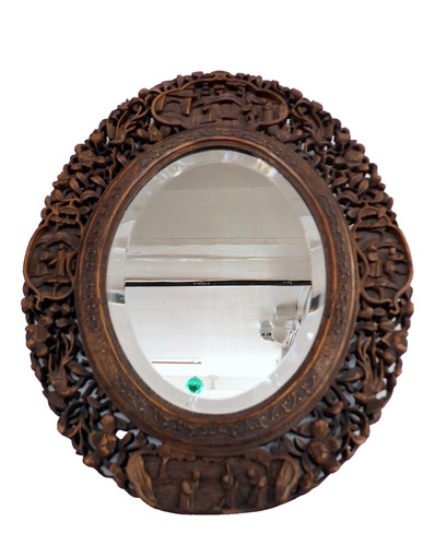 Chinese carved wooden mirror - carved,