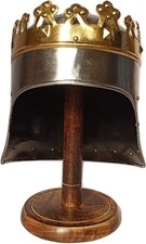 **Medieval King Richard Lionheart Crown Helmet | Two-Tone Knight Armor Replica |