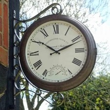 15" Greenwich Double Sided Station Clock & Thermometer Outdoor Indoor Wall Mount