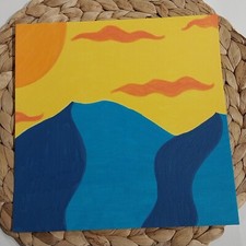 8x8 Inch Acrylic Painting On Watercolor Paper Nature Desert Title Blue Dunes A1