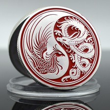 Chinese Dragon / Phoenix Silver Coin - Ancient Divine Beast - Tai Chi