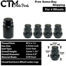 4x Black M12x1.5 Cone Seat