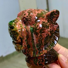 301G  Magical Natural Ocean Jade Crystal Carving Lion Head Jade Halo Stone