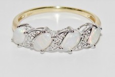 9CT YELLOW GOLD & SILVER OPAL & DIAMOND LADIES ETERNITY RING - size P