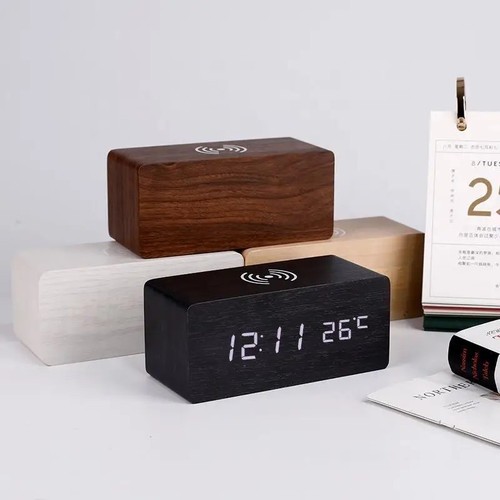 Wooden digital alarm clock - alarm, led