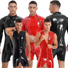 US Mens Wet Look Leather Front