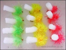 Foam Ass Blob Fishing Flies, 12 Pack Yellow, Orange & Lime, Size 10, Fly Fishing