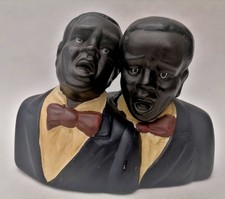 Vintage Ceramic Bust Figurine of Two Jazz Singers Painted Musician Ornament