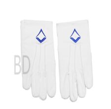 Masonic Regalia White Cotton Gloves with Royal Blue Square & Compass