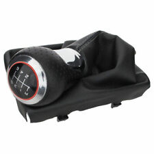 For Skoda Octavia II 1Z 2004-2011 Leather Shift Knob 6-Speed Black Chrome Red