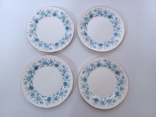 4x COLCLOUGH BRAGANZA BONE CHINA SIDE TEA PLATES BLUE FLOWERS 6.25" 16cm