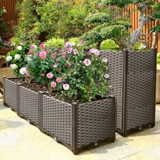 Outdoor Planter Box Rattan Plastic Raised Garden Bed Herb Flowers Pot Balcony UK